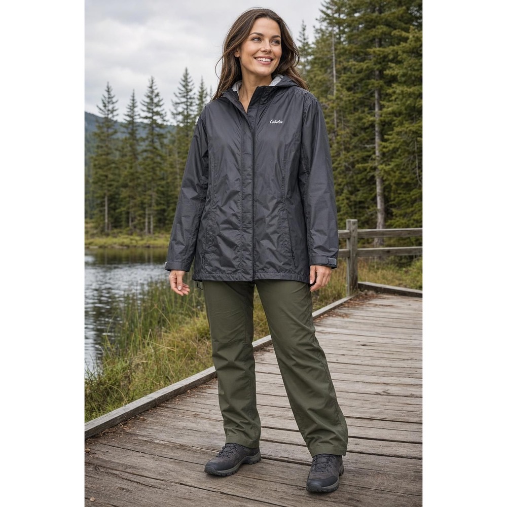 Cabela's Dry-Plus Rain Jacket Women's 2XL Gray Hooded Waterproof Hiking Gorpcore